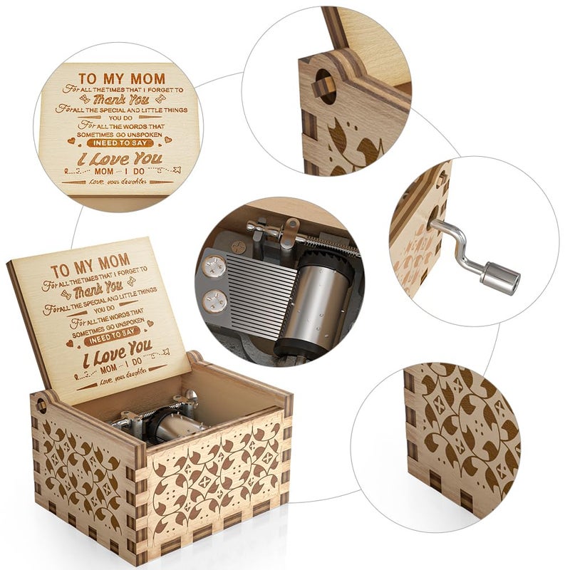 Ucuber You are My Sunshine Music Box, Gift for Mom from Daughter, Wood Laser Engraved Vintage Mini Size Boxes, Unique Best Mother's Day, Birthday/Christmas, Thanksgiving Day - Image 2